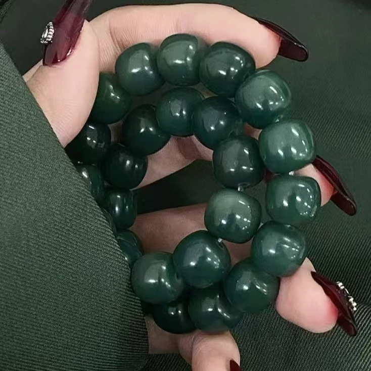 帝王绿新中式国潮小卡菩提根手串盘玩女孩文玩手串佛珠学生圆珠
