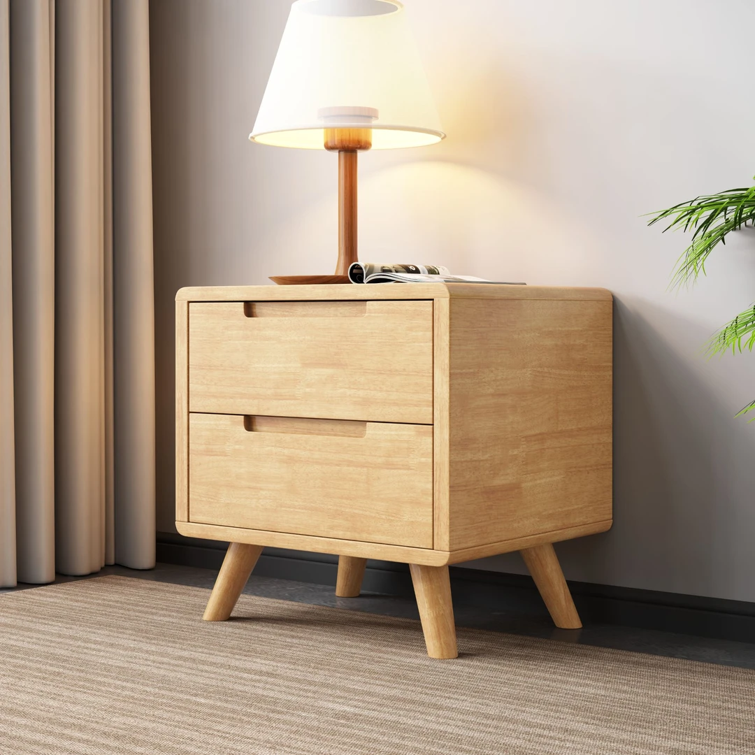 实木床头柜北欧现代简约橡胶木卧室床头柜白色床边储物收纳床头柜