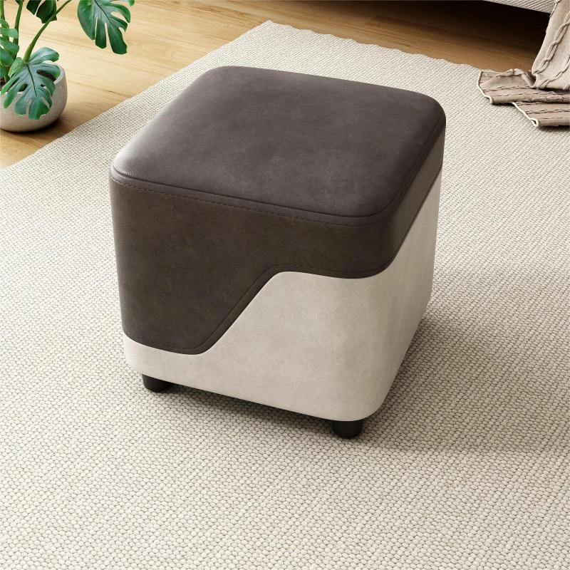 TICEENA小凳子家用沙发客厅茶几凳门口换鞋方凳简约拼色科技布垫