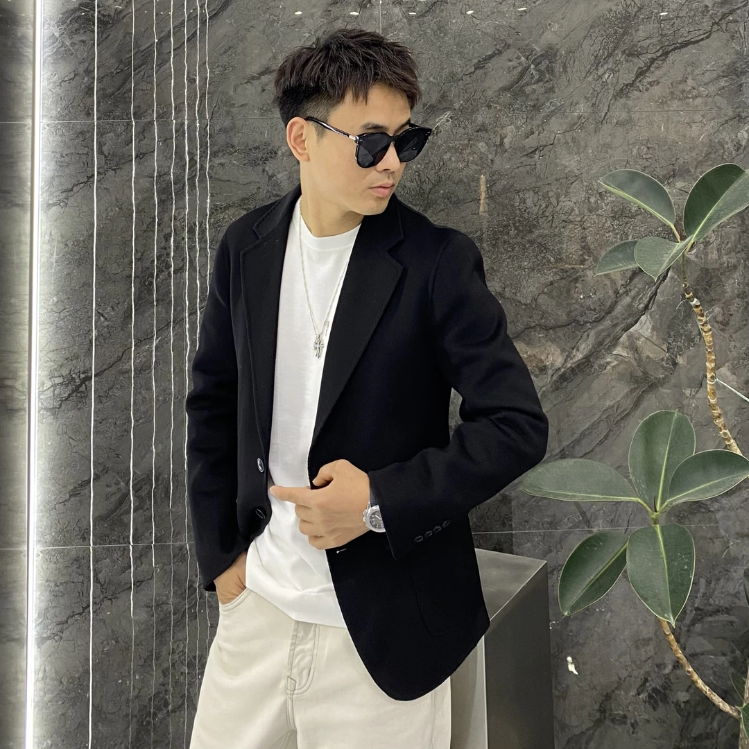 秋冬双面羊绒平驳领修身羊毛西服百搭显瘦雅痞西装上衣男