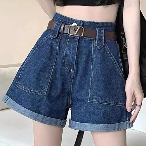 6365#6370#6372#带皮带牛仔短裤高腰百搭夏季薄款显瘦洋气短裤