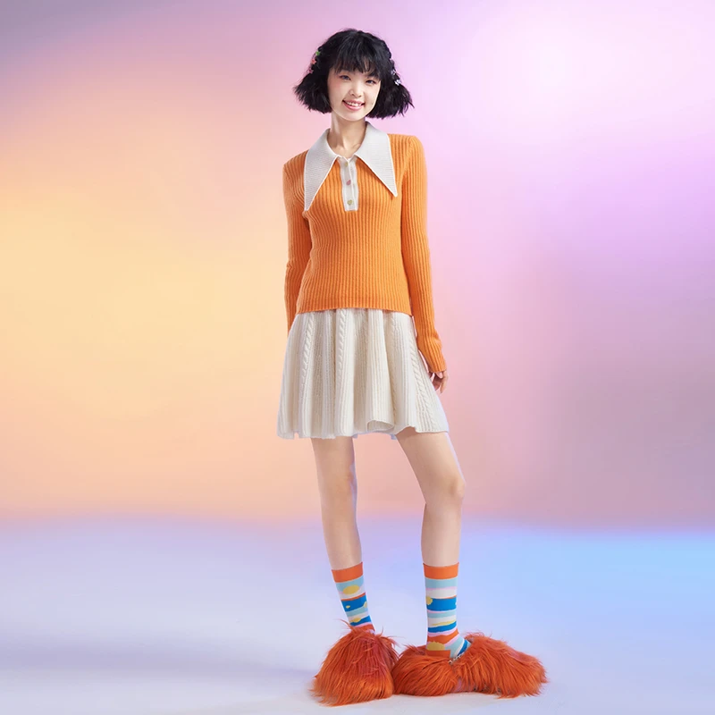 CHAURISING/洲升素色T恤领时尚羊绒针织衫 22081121