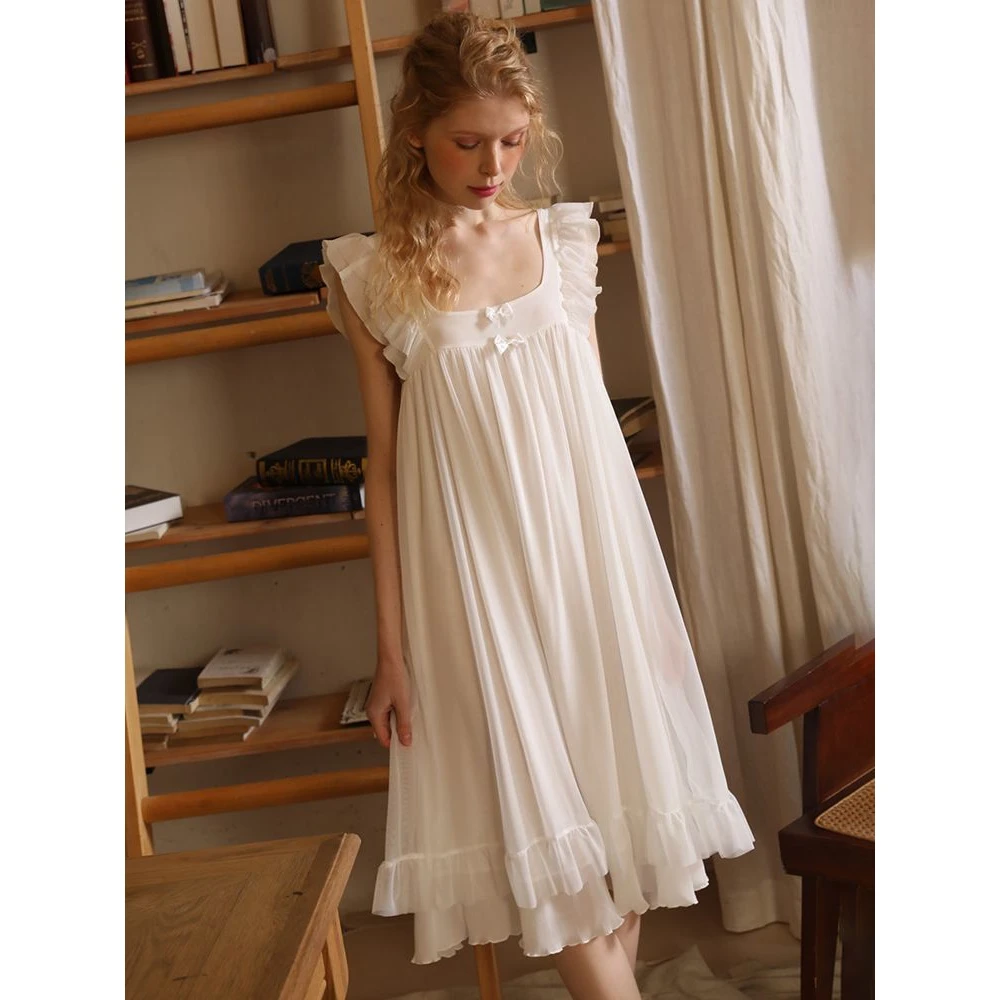 2024年新款睡衣女夏天纯欲蕾丝莫代尔仙女宫廷风白色吊带睡裙薄款