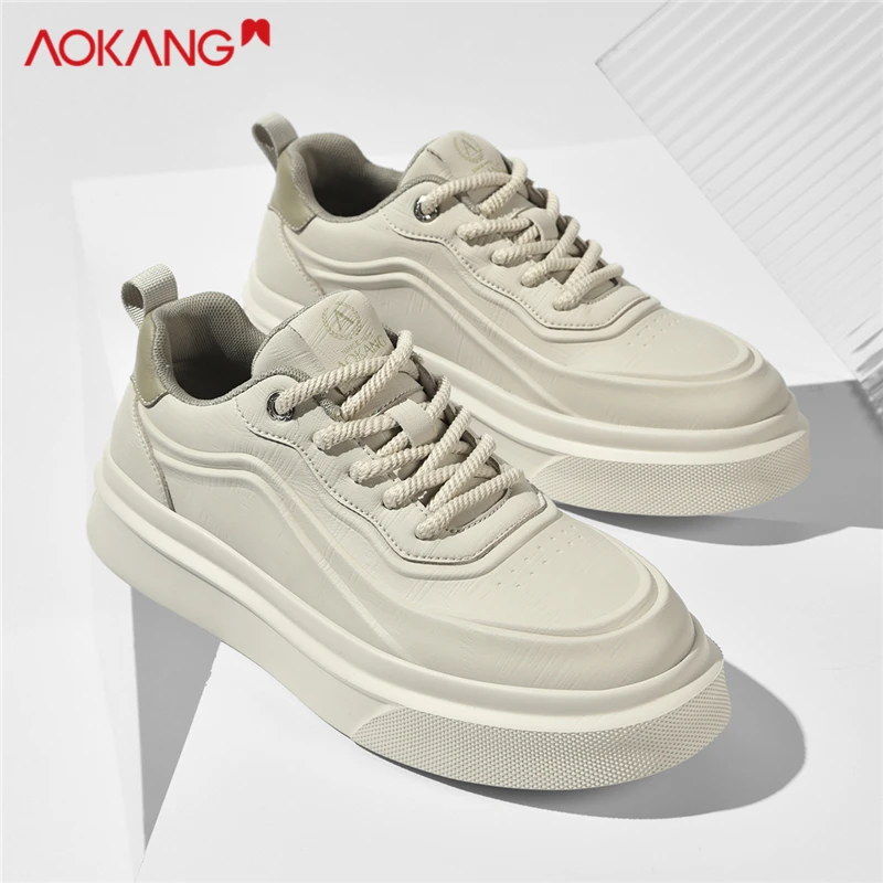 奥康男鞋时尚百搭增高板鞋2025爆款上班专用个性潮流厚底小白鞋男
