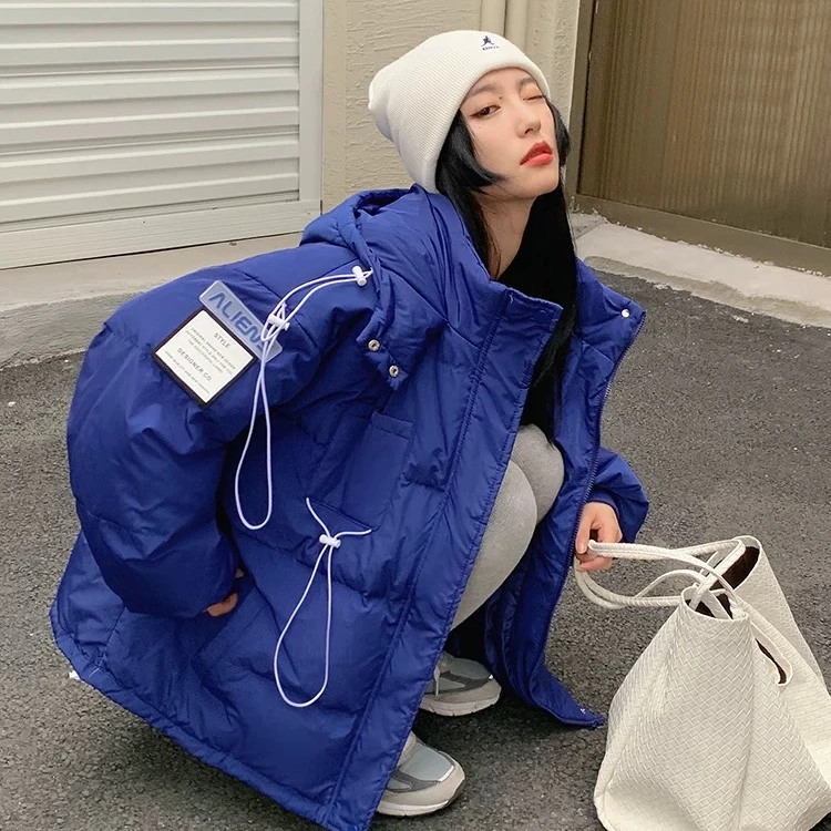 宽松棉服抽绳设计连帽保暖冬季情侣装面包服显瘦高领防风简约高级