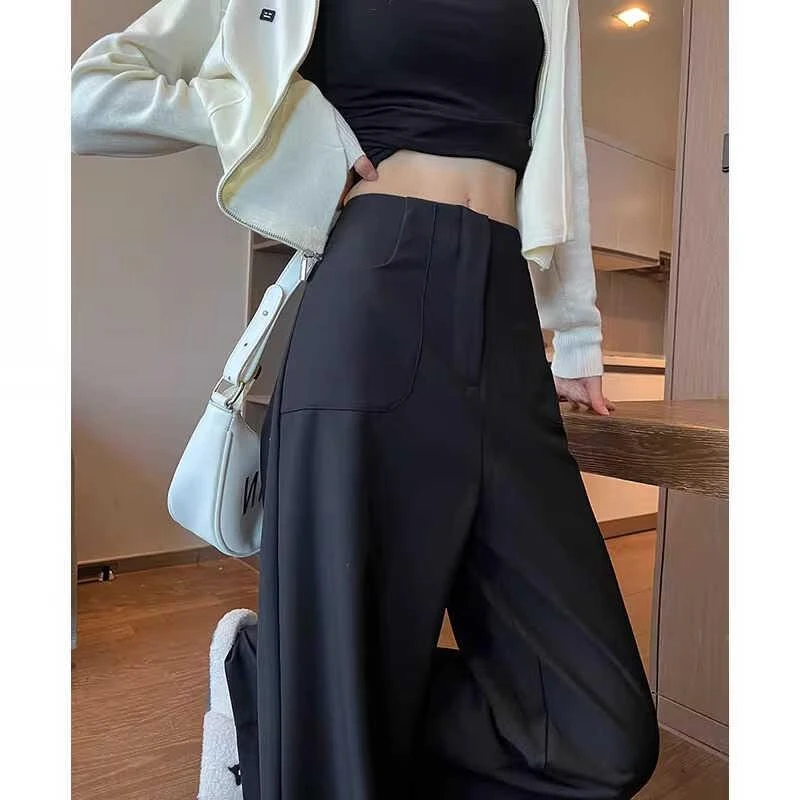 黑灰色阔腿裤女垂感高级感西装裤休闲拖地窄版直筒裤子2024春秋季