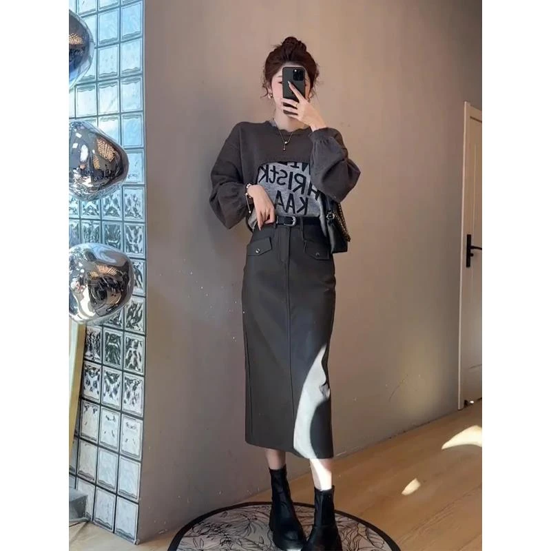 拉夏贝尔初秋新款女装套装小个子秋装穿搭一整套气质名媛开衫皮裙