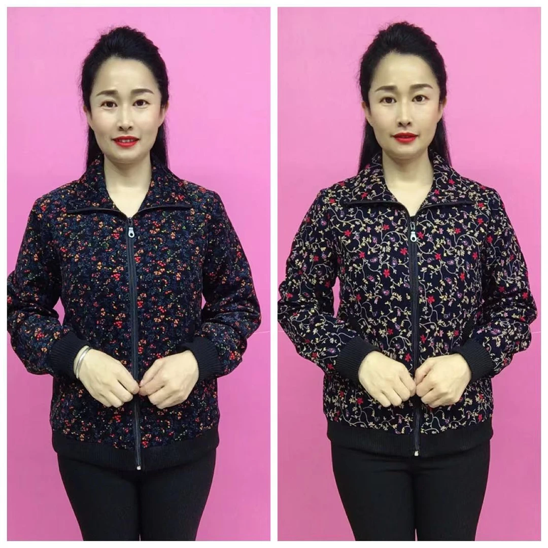 中老年妈妈款灯芯绒拉链有里衬外套