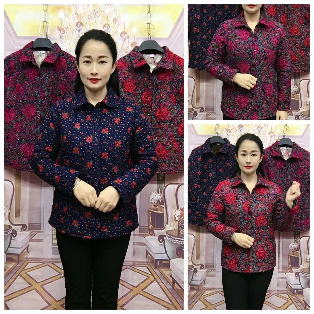 53号中老年翻领加绒加棉薄棉外套