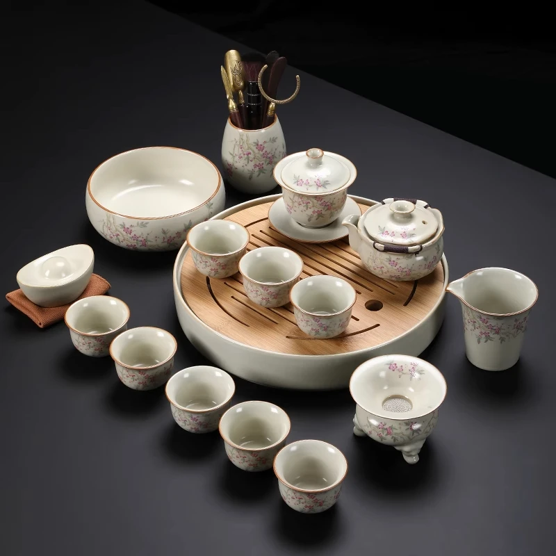 高档轻奢女士汝窑功夫茶具套装家用办公室会客泡茶器茶壶茶杯盖碗