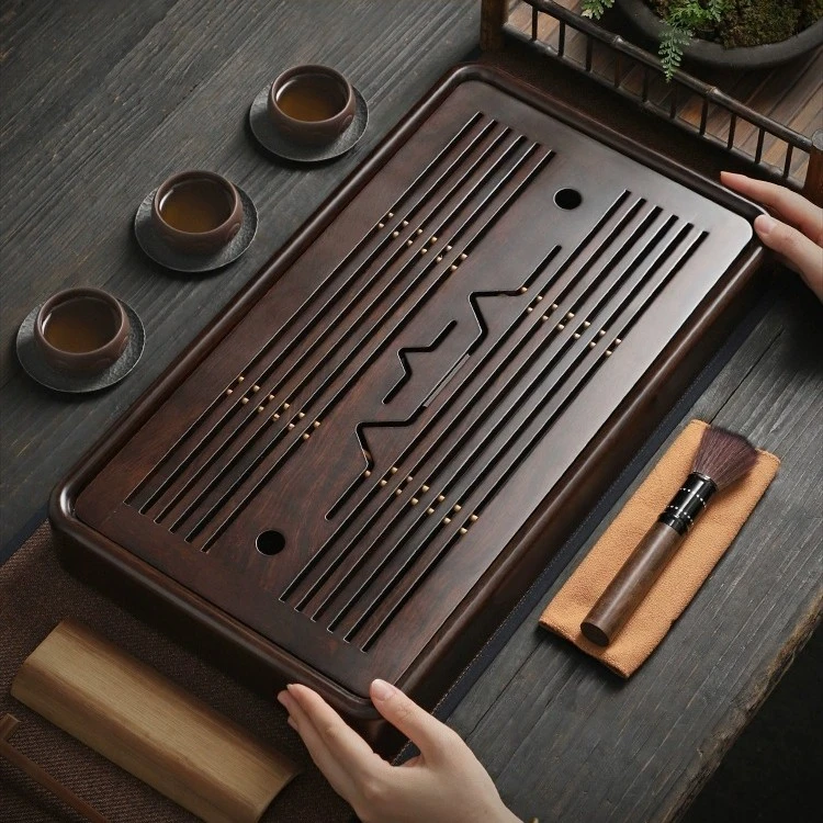 家用黑檀木胡桃实木茶盘茶海小型办公室蓄水储水式干泡台茶台托盘