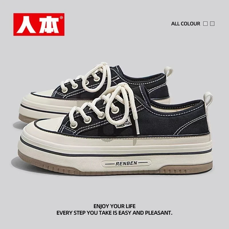 人本帆布鞋23091女百搭爆款休闲耐磨舒适轻便板鞋