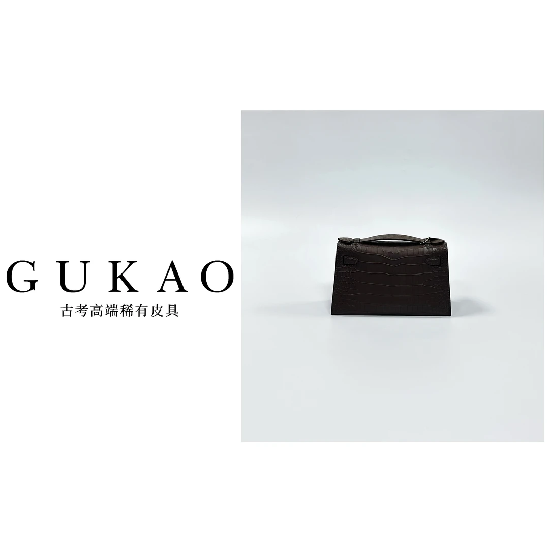 GUKAO手工高定2024新款女士真皮鳄鱼皮羊皮手提斜跨包3027H-11