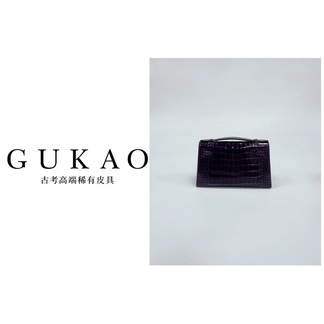 GUKAO手工高定2024新款女士真皮鳄鱼皮羊皮手提斜跨包3027GM-4
