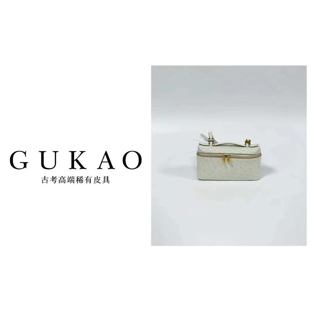 GUKAO手工高定2024新款女士真皮鸵鸟皮羊皮手提斜跨包3223T-3