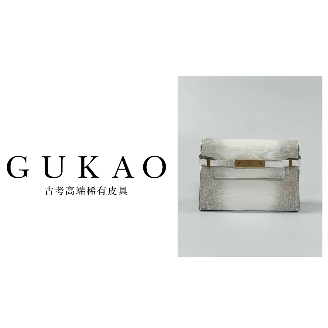 GUKAO手工高定2024新款女士真皮鳄鱼皮牛皮斜跨包3206DX