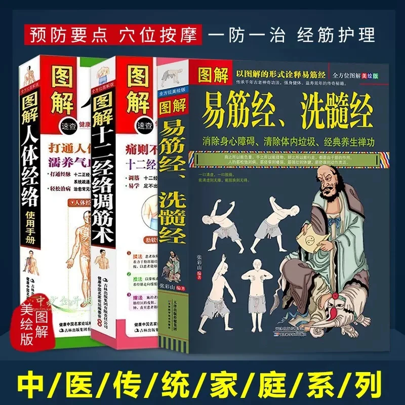 3册图解易筋经洗髓经+十二经络调筋术+人体经络使用手册书籍