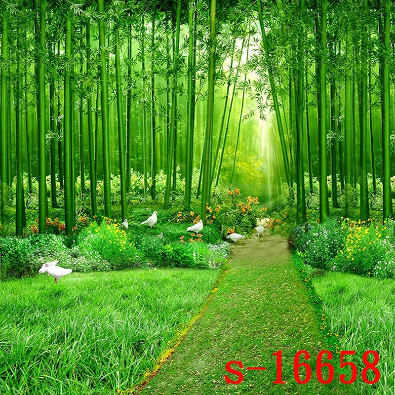 新款主播3D直播背景布户外农村风景山水茶山竹林荷花拍摄背景墙布