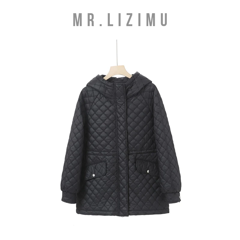 李子木先生宽松菱形格连帽棉服女2024秋冬新款休闲外套C8311