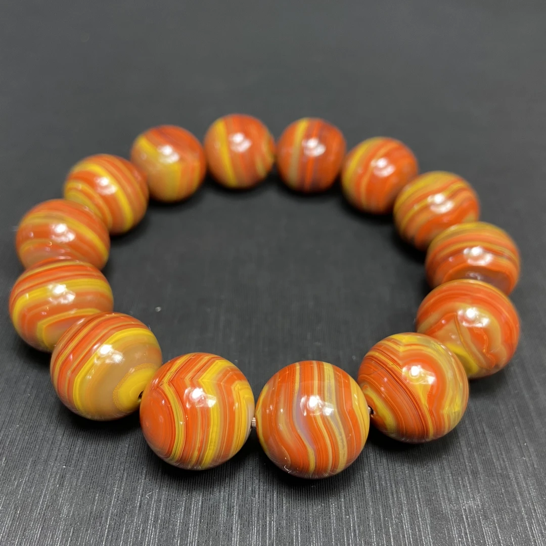 北票战国红玛瑙手串红黄拉丝七彩缠丝圆珠16毫米 鸡油黄收藏级