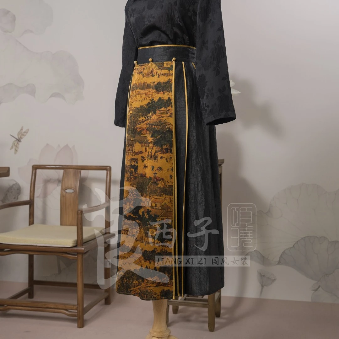 莨西子【帝弓】国潮风新中式改良设计龟裂纹马面裙半身裙复古中国风