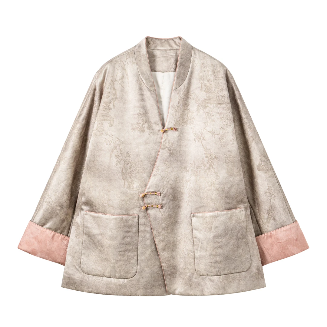 【栀柔】新中式轻奢小众优雅桑蚕丝通勤秋冬休闲西装民族风显瘦保暖