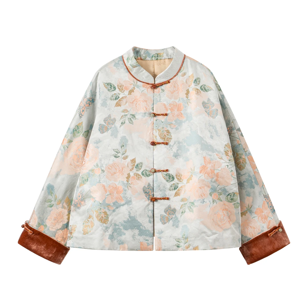 【南嫣】新中式秋冬保暖轻奢桑蚕丝棉衣小众通勤百搭时尚棉服新款