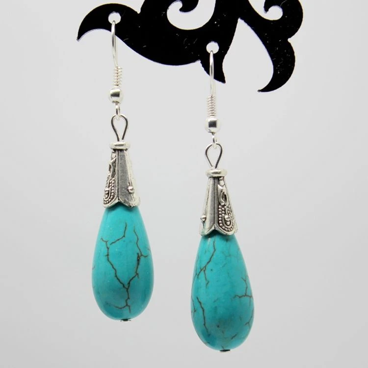 合金耳饰 民族风蓝水滴形耳环原创手工波西米亚风格配饰