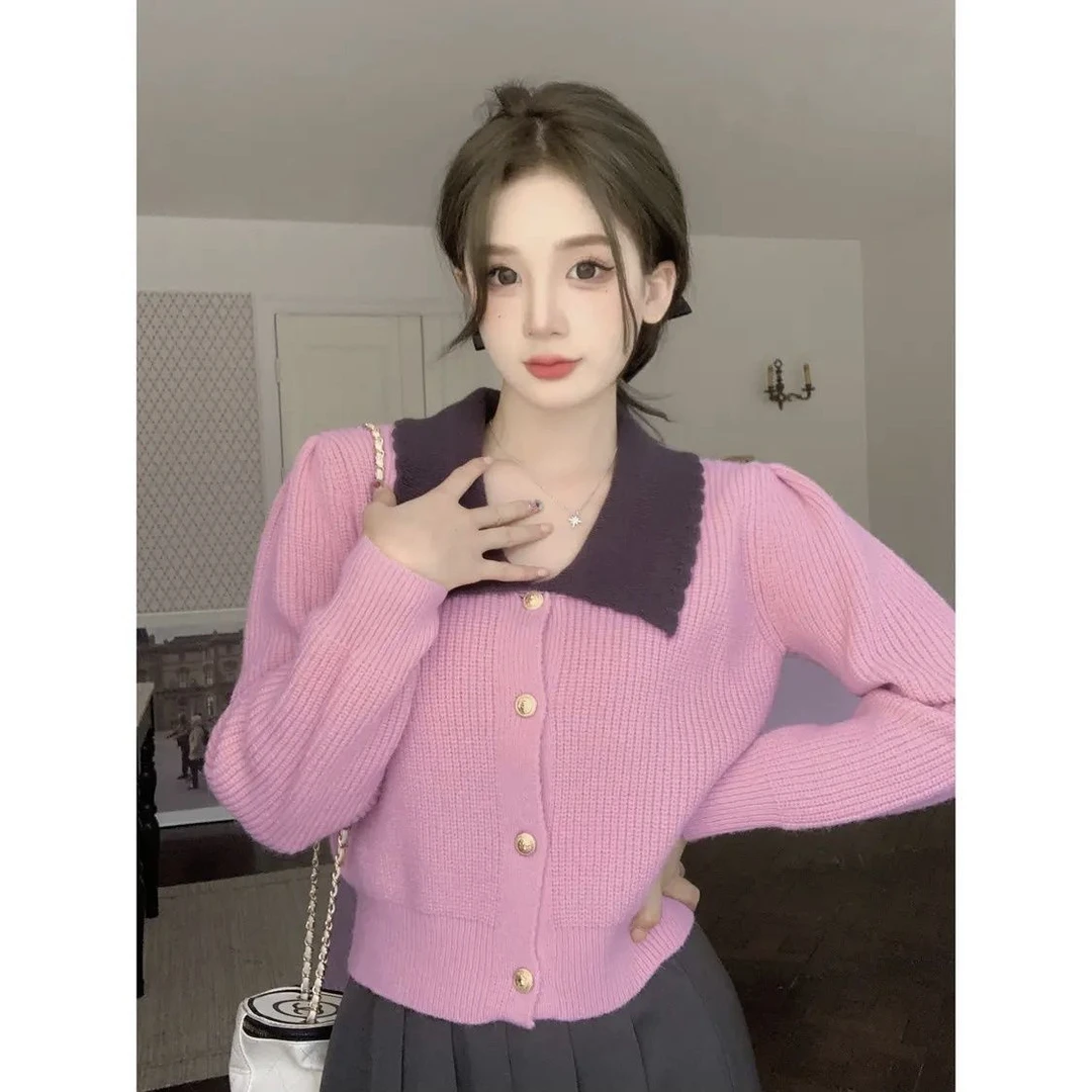 2025新款针织衫小香风设计感拼接毛衣秋冬季打底衫时尚百搭上衣