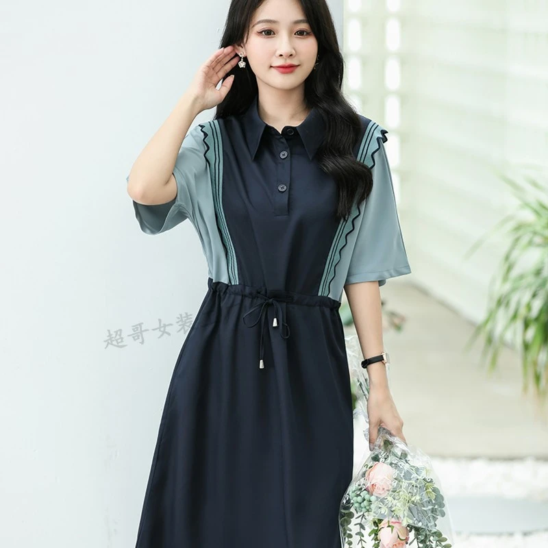 CG3019夏季新款连衣裙女显瘦收腰拼接减龄宽松气质时尚休闲polo