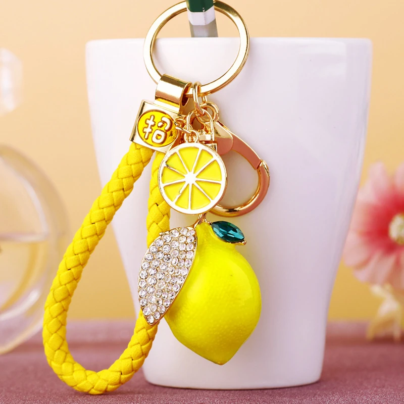 招财创意合金水钻仿真水果柠檬汽车钥匙扣女可爱包挂件钥匙链礼品