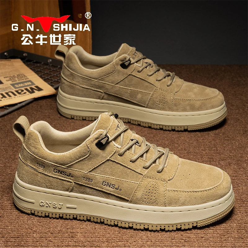 公牛世家男鞋秋冬新款复古反绒工装鞋子时尚百搭休闲皮鞋低帮板鞋
