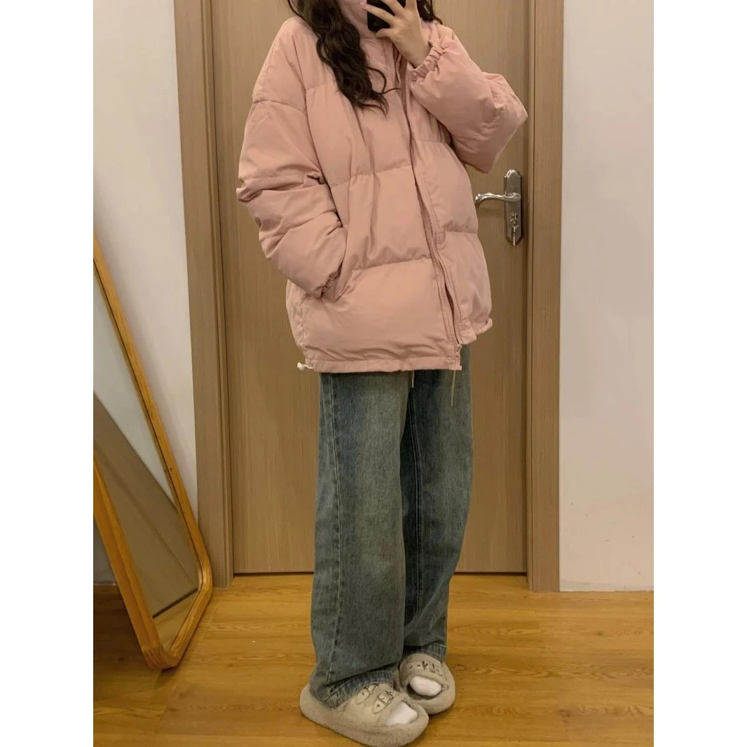 奶呼呼粉色羽绒羽绒服女冬季立领韩版宽松加厚软糯糯夹棉/非半身