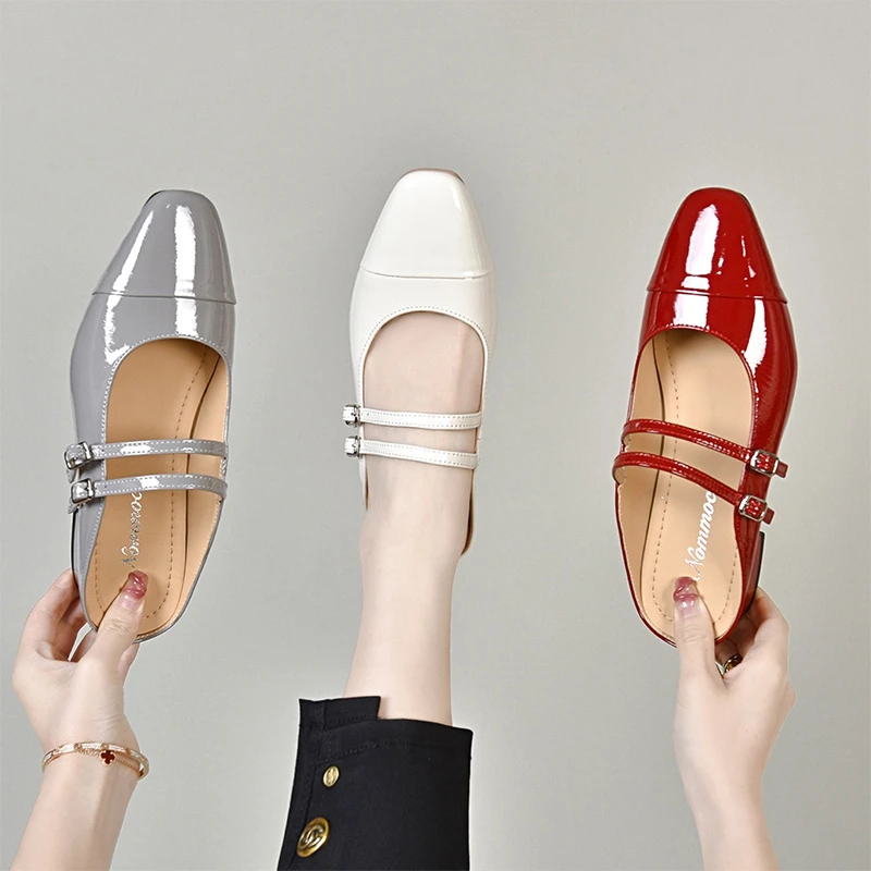 凉拖穆勒2025新款夏季粗跟女漆皮复古包头方头红色珍鞋玛丽跟拖鞋
