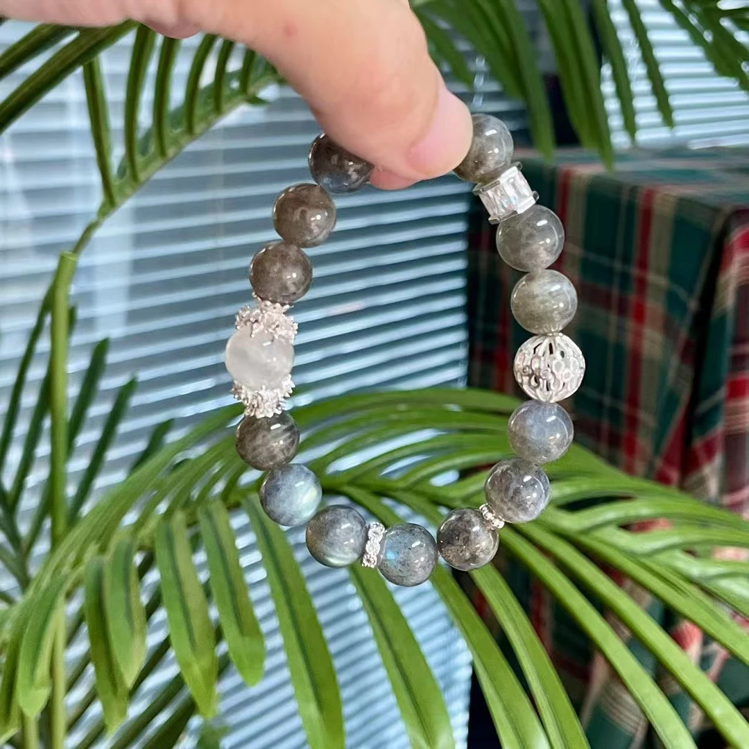 【灰月光】天然灰月光11mm白幽灵水晶简约款手串