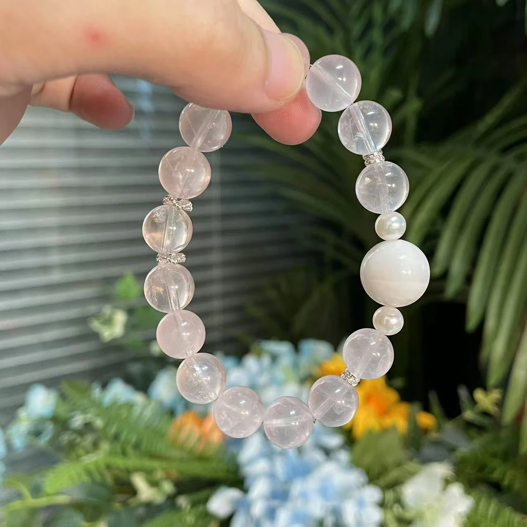 【浪漫雪天】天然粉水晶满矿雪花水晶设计款手串