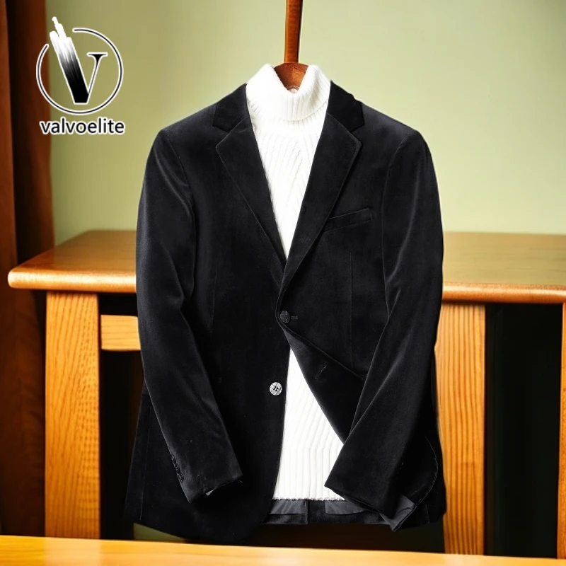 VALVOELITE商务休闲简约时尚修身金丝绒帅气西装外套男装西服上衣