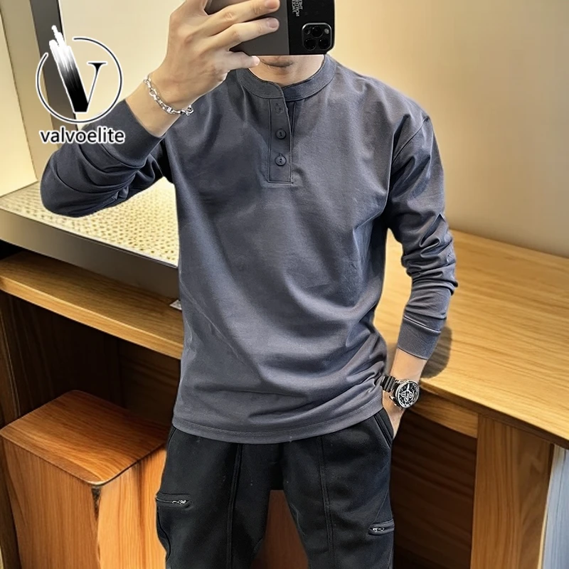 VALVOELITE男内搭纯色纯棉卫衣打底衫2024春秋季立领新款长袖T恤