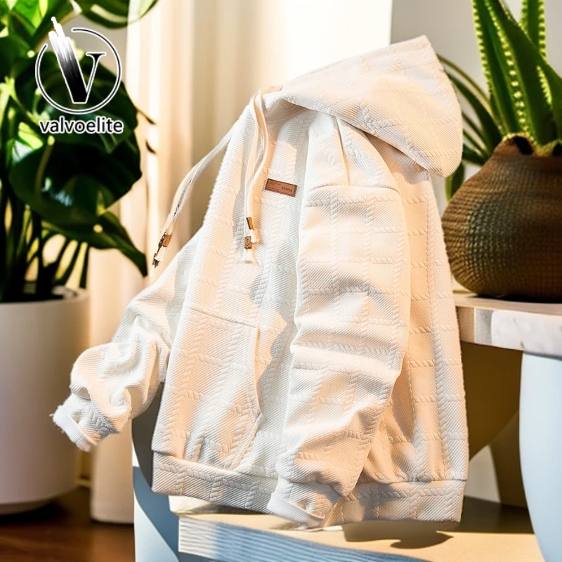 VALVOELITE男款春秋宽松痞帅潮牌连帽外套重磅美式复古华夫格卫衣