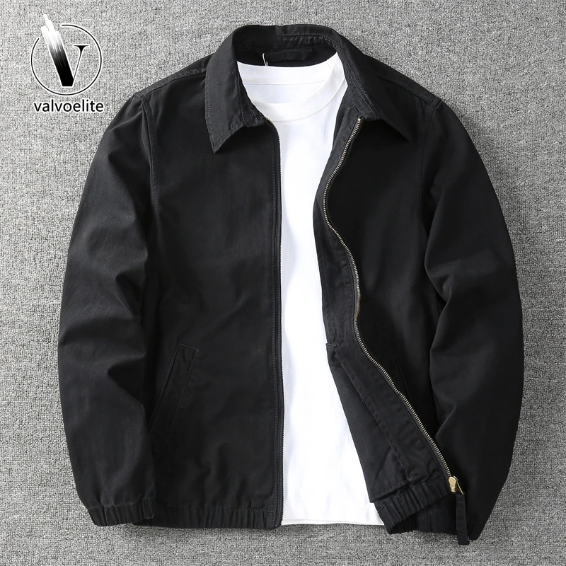 VALVOELITE秋季美式商务休闲青年翻领夹克外套男工装水洗纯棉百搭