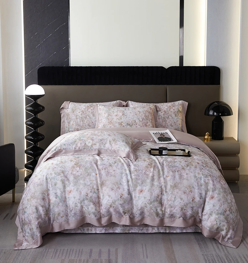 【帛锦】-玉容系-100支莱赛尔兰精天丝高端简约色织轻奢床品四件套