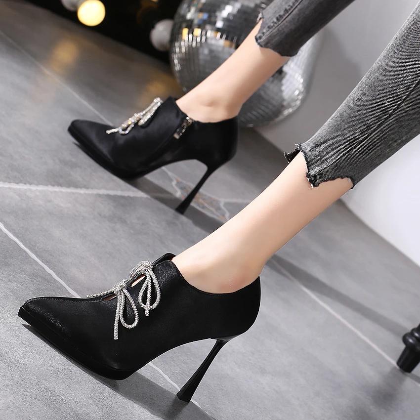 2022春秋新款尖头高跟鞋女细跟气质百搭深口单鞋法式小短靴及踝靴