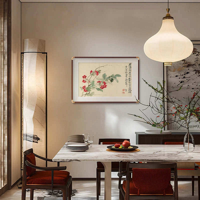 新中式花鸟玄关画装饰画入户正对门小幅横板餐厅挂画走廊过道壁画
