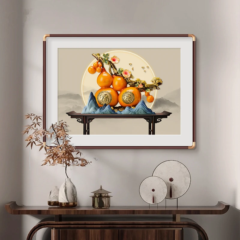 葫芦挂画玄关画入户正对门2025新款福禄吉祥新中式餐厅墙面装饰画