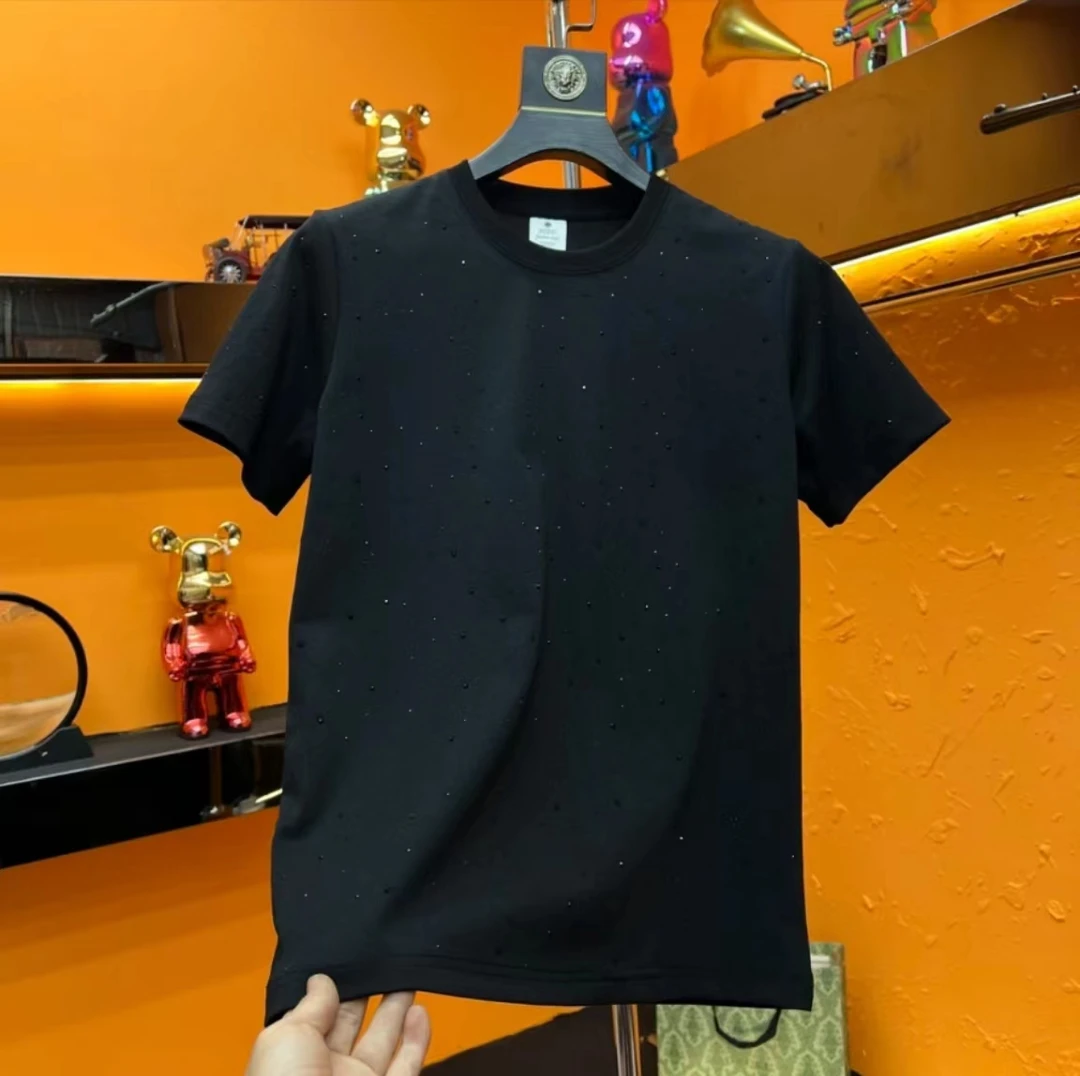 2025夏季设计师经典T恤高奢时尚百搭半袖男黑色休闲短袖满天星