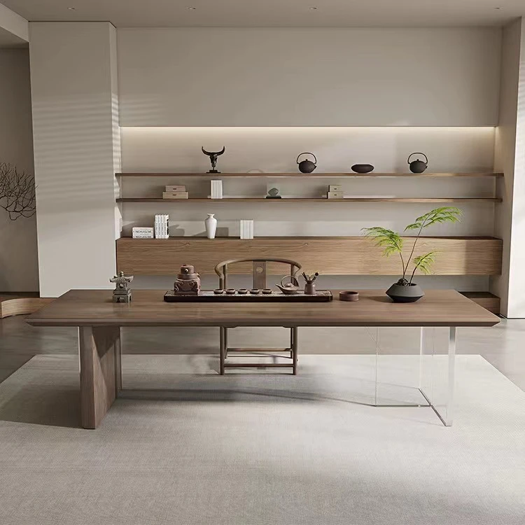 原木大板侘寂风实木茶几亚格力创意设计悬浮泡茶桌现代简约会客桌