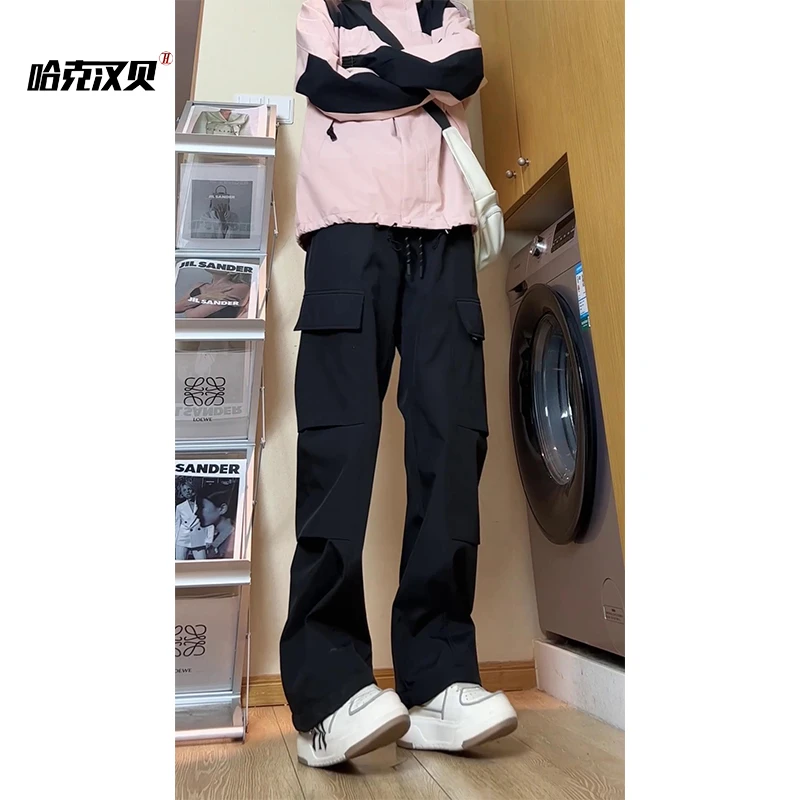 日系宽松直筒工装裤子男女爆款春秋季大码加厚户外防水休闲冲锋裤