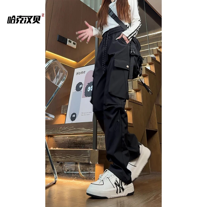 防风防水冲锋工装裤子男女春秋季大码加厚百搭日系宽松直筒休闲裤