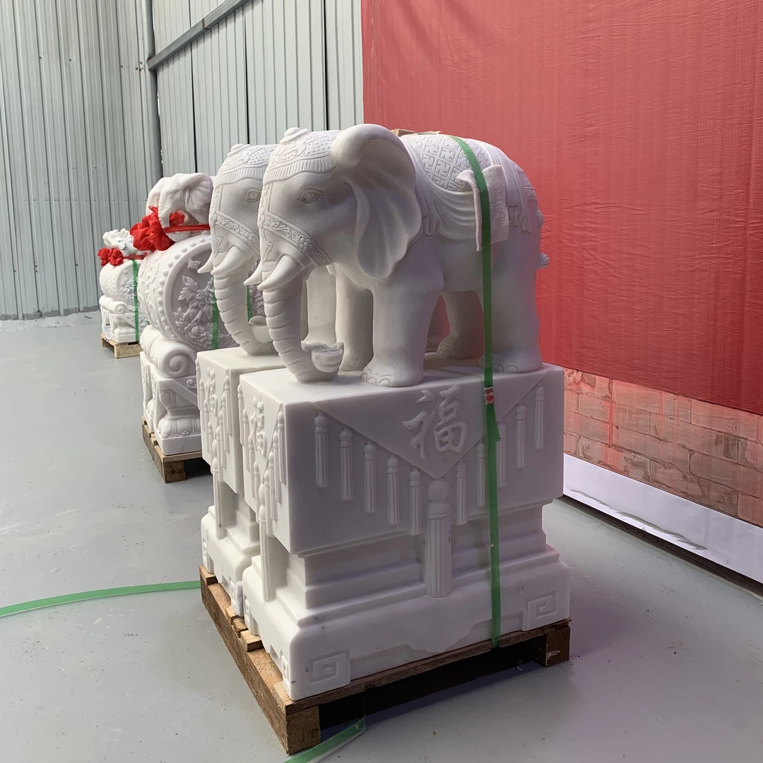 石雕汉白玉小大象福字雕刻门墩抱鼓石庭院门口摆件青石花岗岩