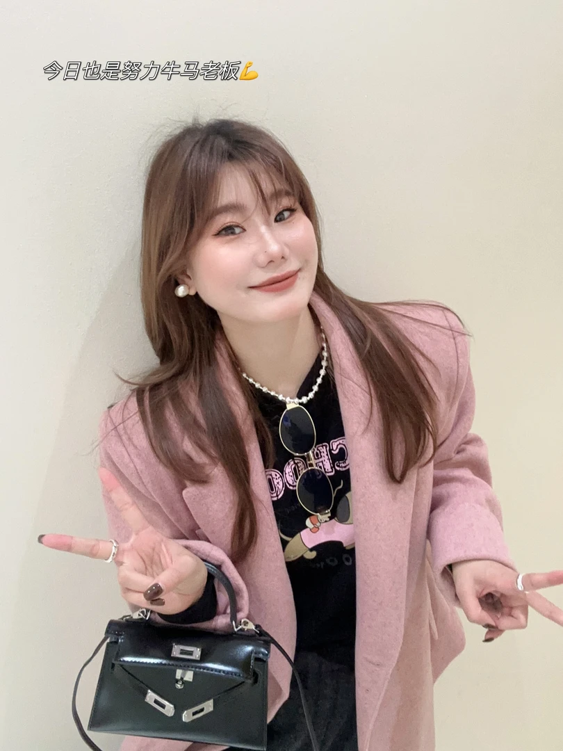 2025清羽绒内粉色毛呢西服外套